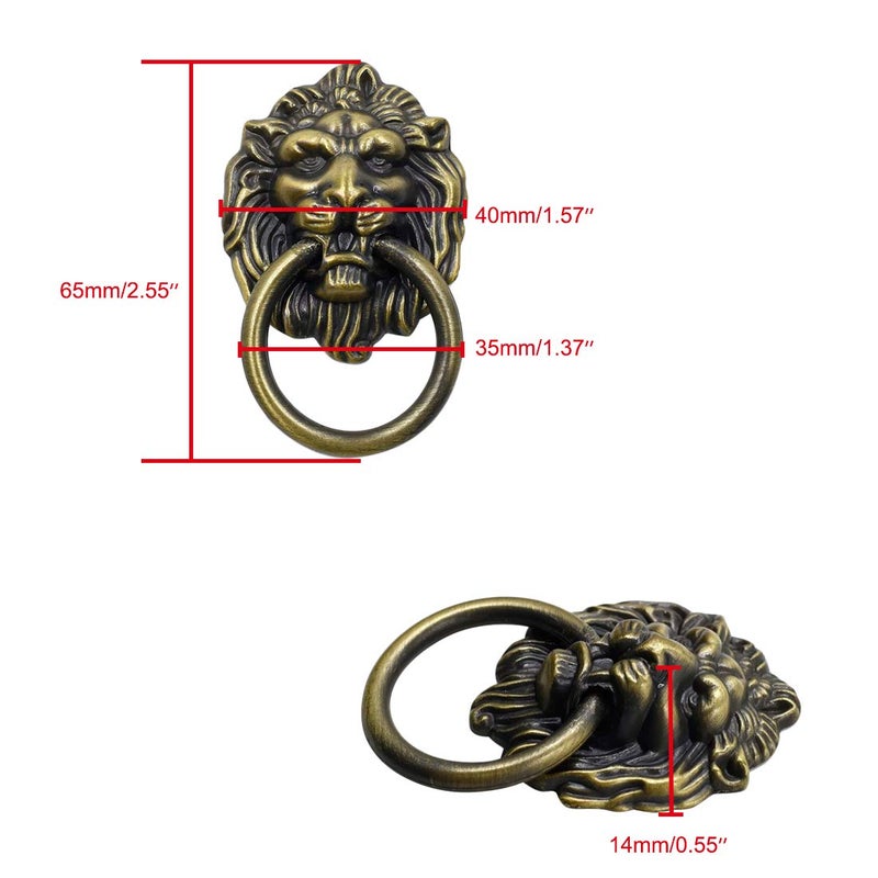 Luomorgo 12 Pack Cabinet Knobs Pulls Lion Head Ring Pulls Handle for Drawer Dresser Wardrobe Kitchen Cupboard, L 2.6" x W 1.6" - Image 2